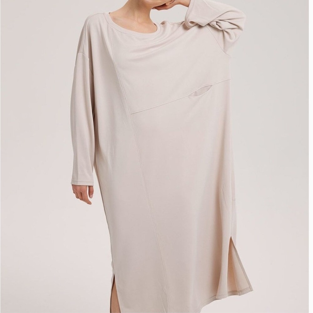 Nap Loungewear Modal Pocket Midi Sleep Dress Beige Cream Minimalist Large
